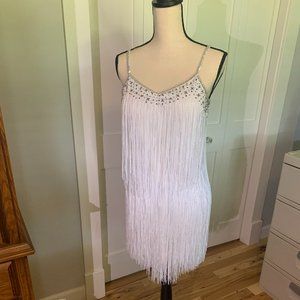 Elegant White Fringe Latin/Rhythm Competition Dress Size M/L